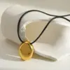 Wholesale Vacuum Electroplating (In Furnace) Plated 18K Real Gold Oval Water Drop Heart Shape 304 Stainless Steel Cute Vintage Novelty Design Electroplating No Buckle Closure Adjustable Necklace