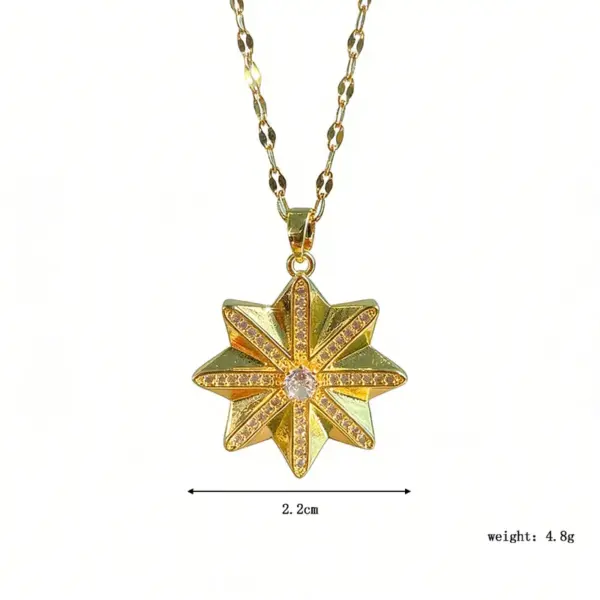 Wholesale Starburst Necklace For Women, Golden Plated 304 Stainless Steel With Zircon Inlay And Cable Chain