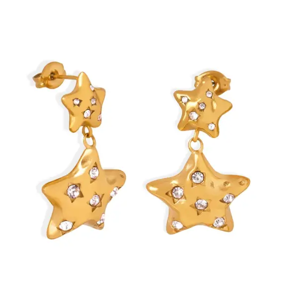 Wholesale 304 Stainless Steel Pentagram PVD Coated Rhinestones 18K Gold Plated Real Gold Plated Luxurious Waterproof Non Tarnish Plating Inlay Earrings