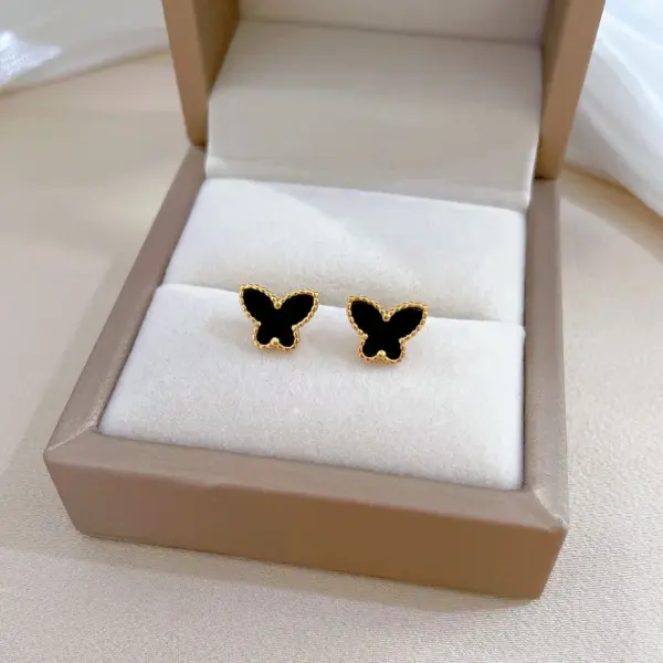 Wholesale PVD Coated Real Gold Plated Butterfly Titanium Steel Sweet Waterproof Non Tarnish Ear Studs