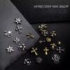 Wholesale Vintage Nail Art Jewelry Wholesale Punk Cross Scout Flower Diablo Silver Metal Nail Jewelry