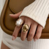 oly-d8cf6036b50d6a400b45949886a6c1d3 Wholesale jewelry baroque inlaid shaped pearl ring retro irregular alloy rings