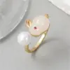 Wholesale Women’s Rabbit Ring In Electroplated Copper With Imitation Pearl Inlay, Simple Style