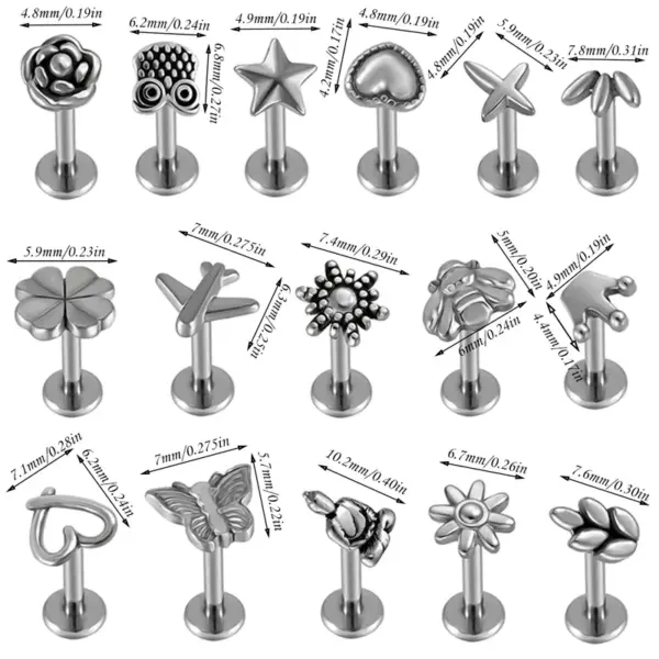 Wholesale 1 Piece 304 Stainless Steel Stone-Free Casual Elegant Hip-Hop Lip Rings Four Leaf Clover Star Heart Shape Gold Steel Color Polishing Plating Ion Plating (IP) 18K Gold Plated Nose Rings & Studs