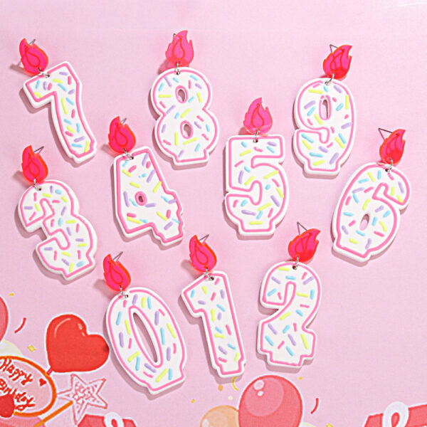 Wholesale acrylic earrings fashion personality design single number 0-7 donut birthday candle earrings