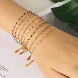 Wholesale 304 Stainless Steel Geometric Enamel Plating Cable Chain Bracelets
