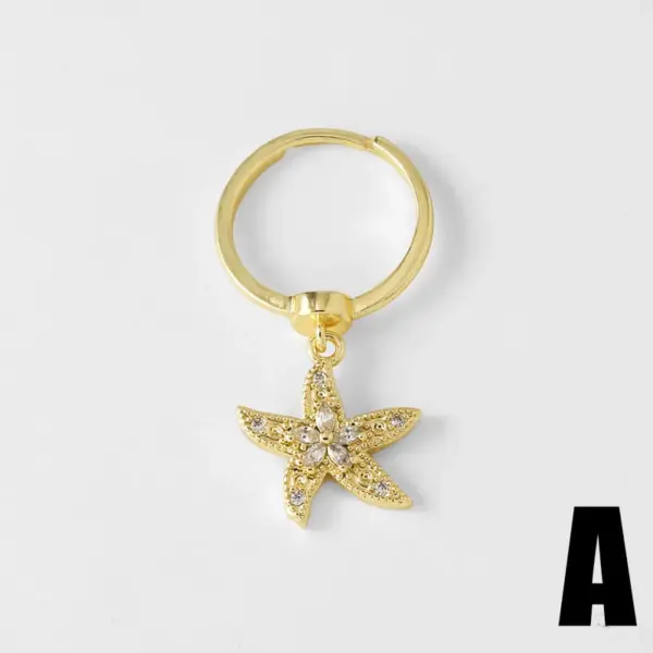 Wholesale AS Jewelry Hot Sale Full Zircon Copper Plated 18k Gold Ocean Style Starfish Whale Ring Rin82