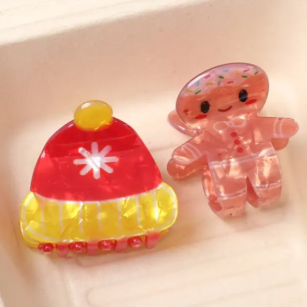 Wholesale Christmas Santa Claus Gingerbread Man Shaped Hair Clips Personalized Back Of Head Shark Clamp Hair Accessories For Women