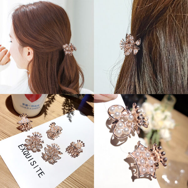 Wholesale exquisite pearl metal geometric hairpin back head female small gripper women's side clip top clip ponytail clip hair accessories