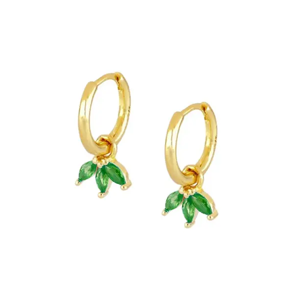 Wholesale Copper Shamrock PVD Coated Zircon 18K Real Gold Plated Simple Style Shiny Inlay Drop Earrings