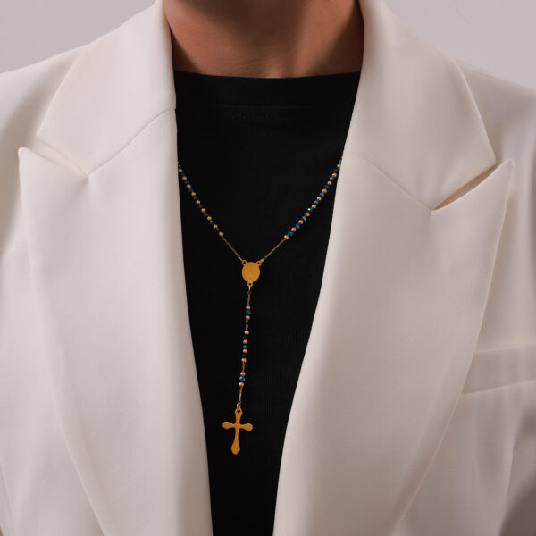 Wholesale British Style Niche Retro Rosary Cross Design Sense Figure Round Brand Pendant Design Sense Light Luxury Titanium Steel Necklace