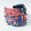 Wholesale Hot New American Flag Independence Day Headband Red White Blue Water Drill Hoop Knot Fabric Wide-brimmed Headband