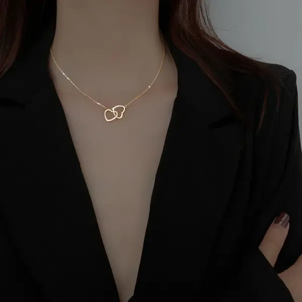 Wholesale PVD Coated 18K Gold Plated Heart 304 Stainless Steel Simple Style Waterproof Non Tarnish 304 Stainless Steel Necklace