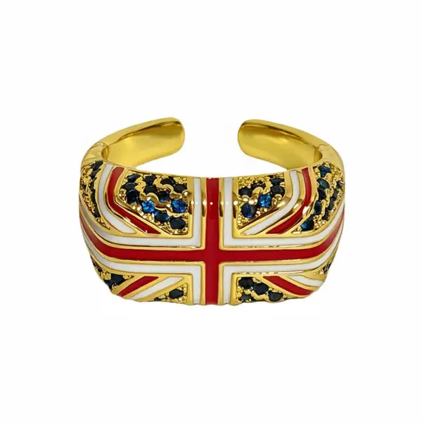 oly-d95ba3005796485a5fd430bf293a49a8 Wholesale Vintage Checkered Enamel Zircon British Flag Open Ring Stackable Ring Women's Street Fashion Jewelry