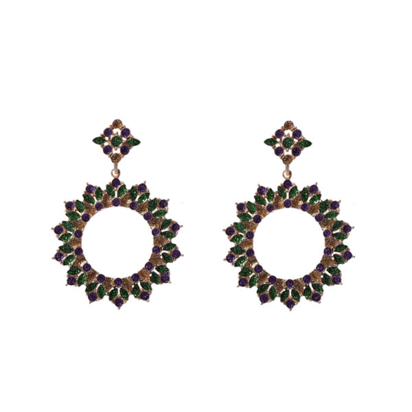 oly-d95d451331f448c5b38bb84852809070 Wholesale Carnival Simple Fashion Alloy Full Diamond Geometric Flower Flower Earrings Exquisite High-end Women