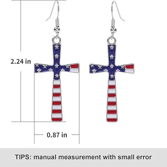 Wholesale Independence Day Cross Earrings With Drip Oil American Flag Pendant Alloy Geometric Pattern Personalized Electroplated Jewelry For Women