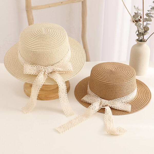 Wholesale Baby Girl Sun Hat Kidsren's Straw Hat Princess Beach Lace Bow Foldableing Sun Protection Sun Hat for Beach Outings