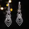 Wholesale Rhinestone Tassel Rhombus Geometric Stud Earrings Full Copper Material Full Diamond Earrings Street Style Silver Plated Drop Earrings