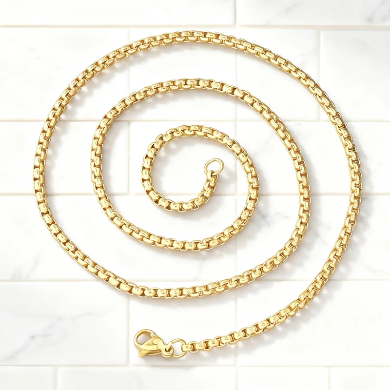 Wholesale Versatile Simple Box Chain Necklace DIY Basic Edition Pearl Chain Jewelry Neutral Style Stainless Steel Electroplated Square