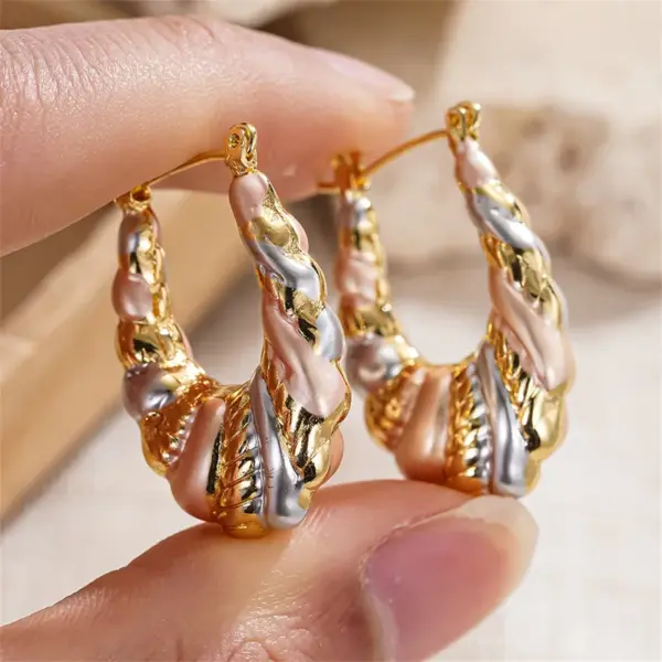 Wholesale Three-dimensional Geometric Earrings For Women In Copper With KC Golden Plated Water Plating And 0.03µm Thickness