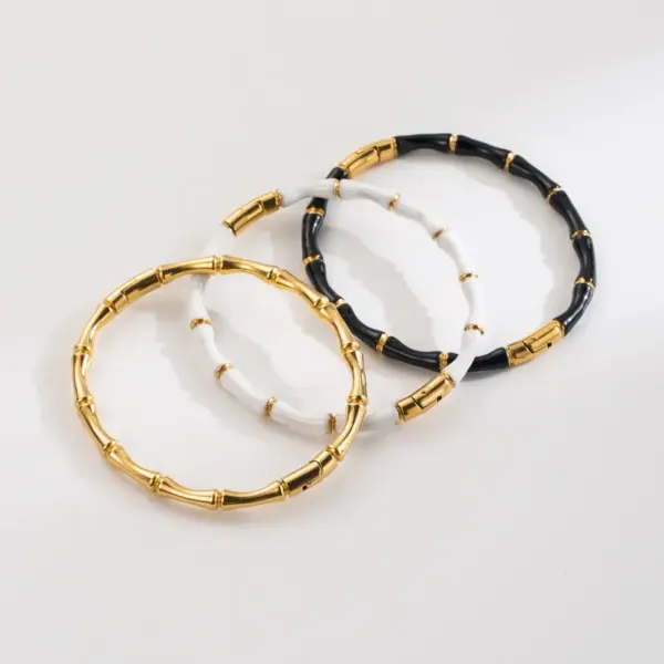 Wholesale 304 Stainless Steel Color Block Vacuum Plating Golden Plated Modern Style Simple Style Enamel Bangle
