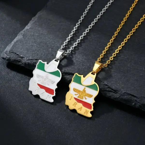 oly-d99b42c01563575bd9751bbe92f6c293 Wholesale Independence Day Map Pendant Necklace For Unisex Featuring 304 Stainless Steel With 18K Real Gold Plated 0.03µm Thickness Cable Chain