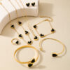Wholesale 7 Pieces Fashion Simple Love Valentine's Day Metal Black Peach Heart Women Necklace Earrings Bracelet Ring Jewelry suit