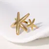 oly-d9a3d0abef4e8d36f0d2403127f55be4 Wholesale PVD Coated Real Gold Plated 18K Gold Animal Starfish 304 Stainless Steel Vacation Beach IG Style Waterproof Non Tarnish Open Rings
