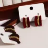 Wholesale New Style Burgundy Velvet Earrings Elegant Versatile High-end Retro Fashion Design Heart-shaped Stud Earrings For Women Copper Plated With 18K Real Gold