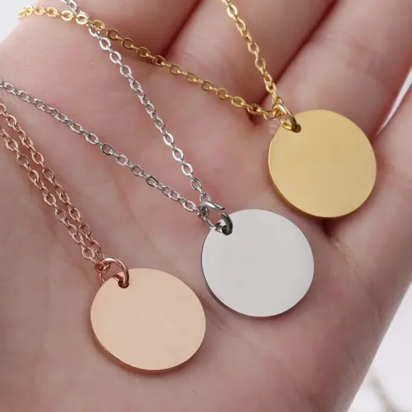 Wholesale PVD Coated 18K Gold Real Gold Plated Round Stainless Steel Simple Style Waterproof Non Tarnish 304 Stainless Steel Pendant Necklace