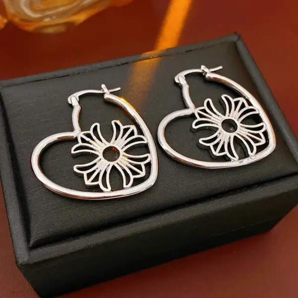 Wholesale French Minimalist Cross Heart Shaped Earrings Luxury Simple Fashion Personality Drop Earrings Copper Material Gold Plated