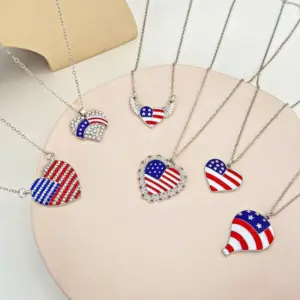 oly-d9cade3c6dca0e504db02892a217ef9a Wholesale Modern Style American Flag Alloy Inlay Rhinestones Independence Day Women's Pendant Necklace