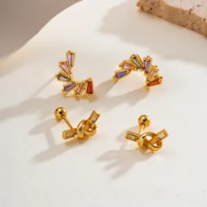 Wholesale 1 Pair Casual Elegant Luxurious Irregular Geometric Inlay Copper Zircon 14K Gold Plated Ear Studs