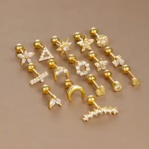 Wholesale 304 Stainless Steel Zircon Moon Heart Shape Flower Ear Studs