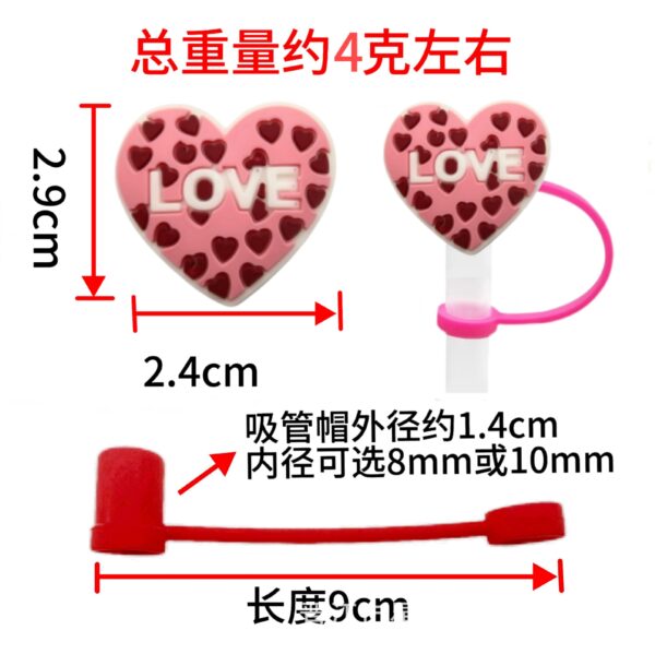 Wholesale Valentine's Day Series of Love Straw Caps, Creative Cartoon Silicone Dust-Proof Plugs, Water Cup Straw Sets, Decorative Ready-Made Products