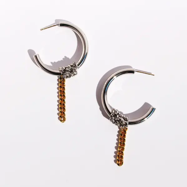 Wholesale 1 Pair Hip-Hop Exaggerated C Shape Lines Plating Brass 24K Gold Plated Bullet Backs Hoop Earrings
