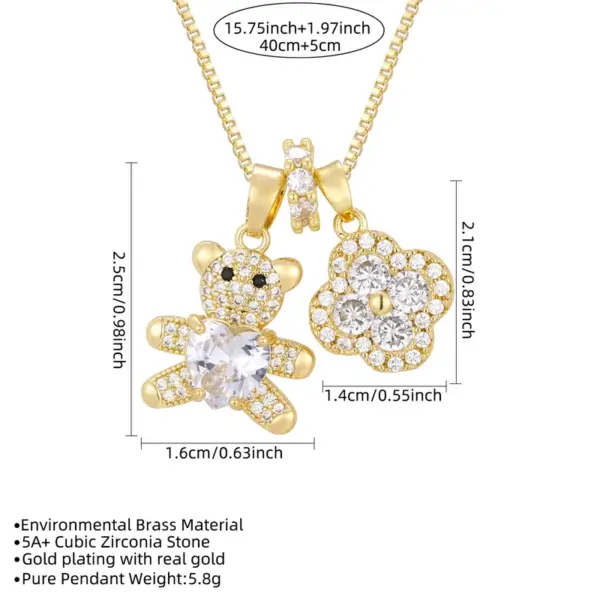 Wholesale Heart Shape Pendant Necklace In Copper With 18K Real Gold Plating And Zircon Inlay, Featuring A Sweet Style Box Chain