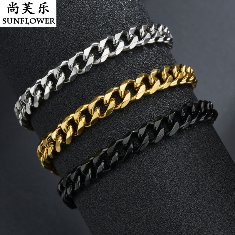 Wholesale European and American Hip-Hop Stainless Steel Fashionable Six-Sided Cuban Chain Cross-Border Hot Style Simple Titanium Steel Bracelet for Me