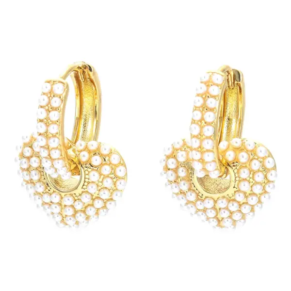 Wholesale Fashion Heart Shape Copper Plating Artificial Pearls Earrings 1 Pair