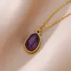 oly-da5818eca8772c3e2eb649ba325f431c Wholesale 2pcs/set Purple Natural Stone Necklace Ring Set 18K Gold Plated Waterproof Stainless Steel Necklace Ring Two-Piece Set Simple Style Jewelry Set Women's Accessories Wholesale Christmas Gift Choice