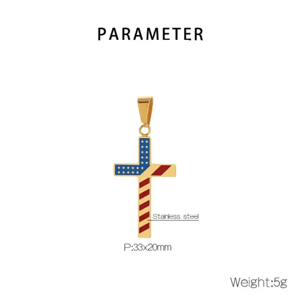 Wholesale 1 Piece 33*20mm 600*3mm 304 Stainless Steel 18K Gold Plated Cross American Flag Pendant Chain