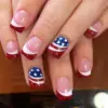 Wholesale Chinese Valentine's Day American Star Nail Art Decoration Red Blue Striped Glitter Nail Stickers 24 Pieces Shiny Silicone Material