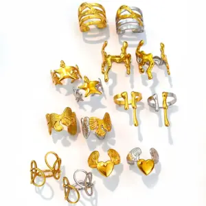 Wholesale 2026 New Hydraulic Ring Stainless Steel 18K Non-Fading Gold And Silver Color-Block Design Exaggerated Style Heart Water Drop Twisted Nature Suitable For Daily Wear