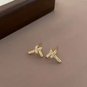 Gold Super Shiny Zircon Knot Earrings