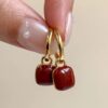 Wholesale wine red Square Vintage Hong Kong Style Earrings Women's High-end Earrings Autumn and Winter Elegant Festive Glaze Year Earrings