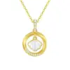 Wholesale Women’s Circle Pendant Necklace With Artificial Rhinestones Inlay, 18K Real Gold Plated Copper, Water Plating On Cable Chain