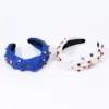 Wholesale Wide-Brimmed American Flag Headband For Women With Diamond-Studded Knot Design, Available In Black, Red, And Blue