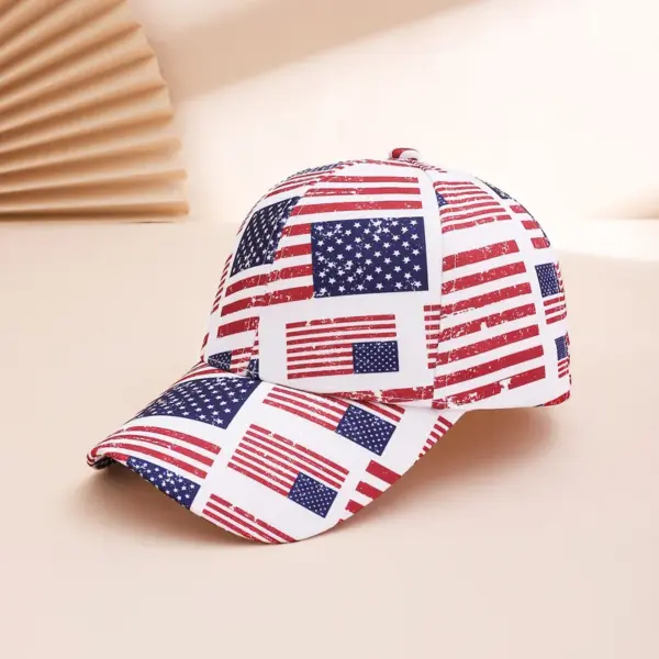 Wholesale Fashionable Printed Flag Baseball Cap Adjustable Hard Top Sunshade Performance Celebration Performance Daily Casual Polyester Fiber
