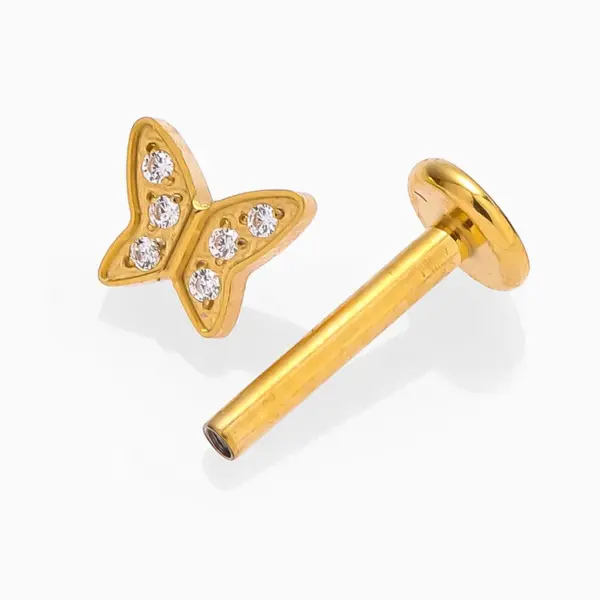 Wholesale 1 Piece Lip Rings Simple Style Commute Crown Butterfly Titanium Steel Inlay Zircon 18K Gold Plated Ear Cartilage Rings & Studs
