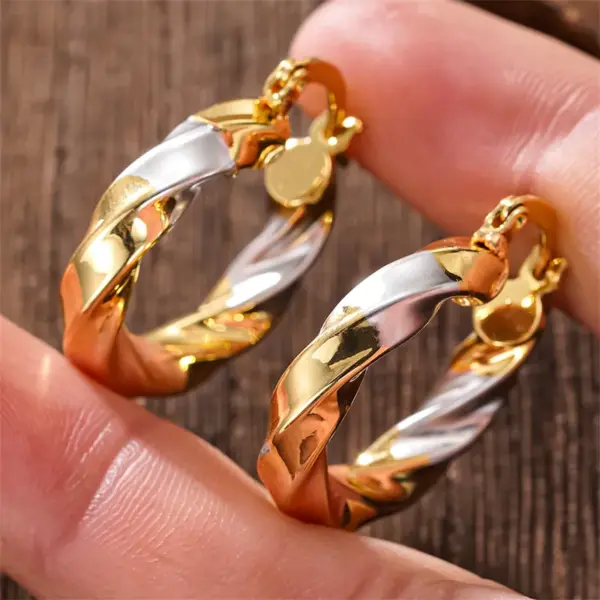 Wholesale Three-dimensional Geometric Earrings For Women In Copper With KC Golden Water Plating And 0.03µm Thickness